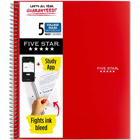 five subject notebook five star|five star notebook college ruled.